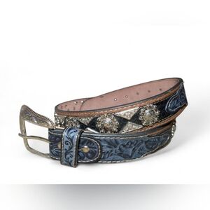 New West Star Texas Women's Statement Buckle Belt Leather Studded Sz Large